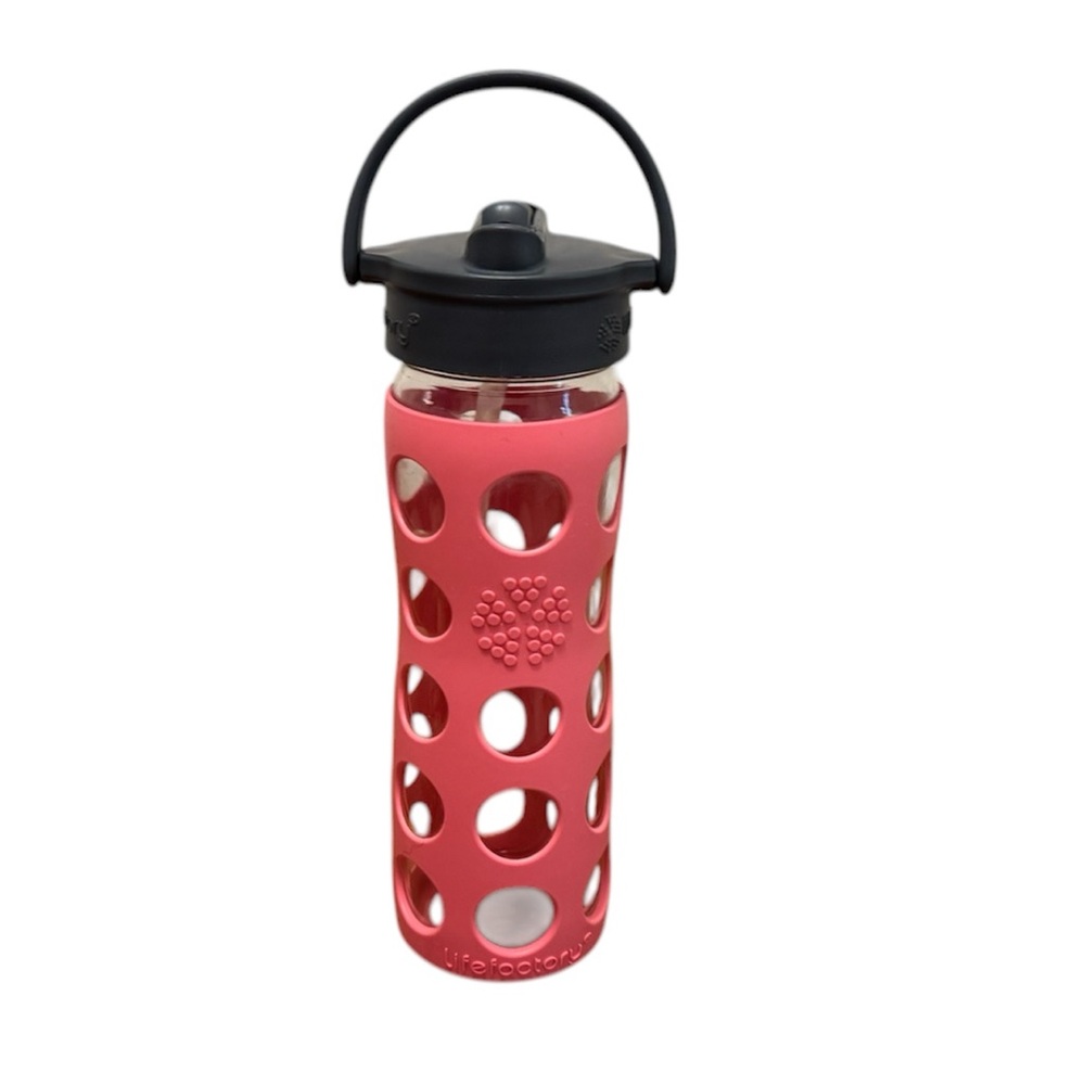 Life Factory 16oz Glass Water Bottle with Pivot Straw Cap Fuscia